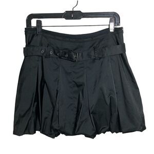 Mini Skirt Womens 27 (30" Waist) Black Pleated Belt Goth Grunge Punk Witch Satin